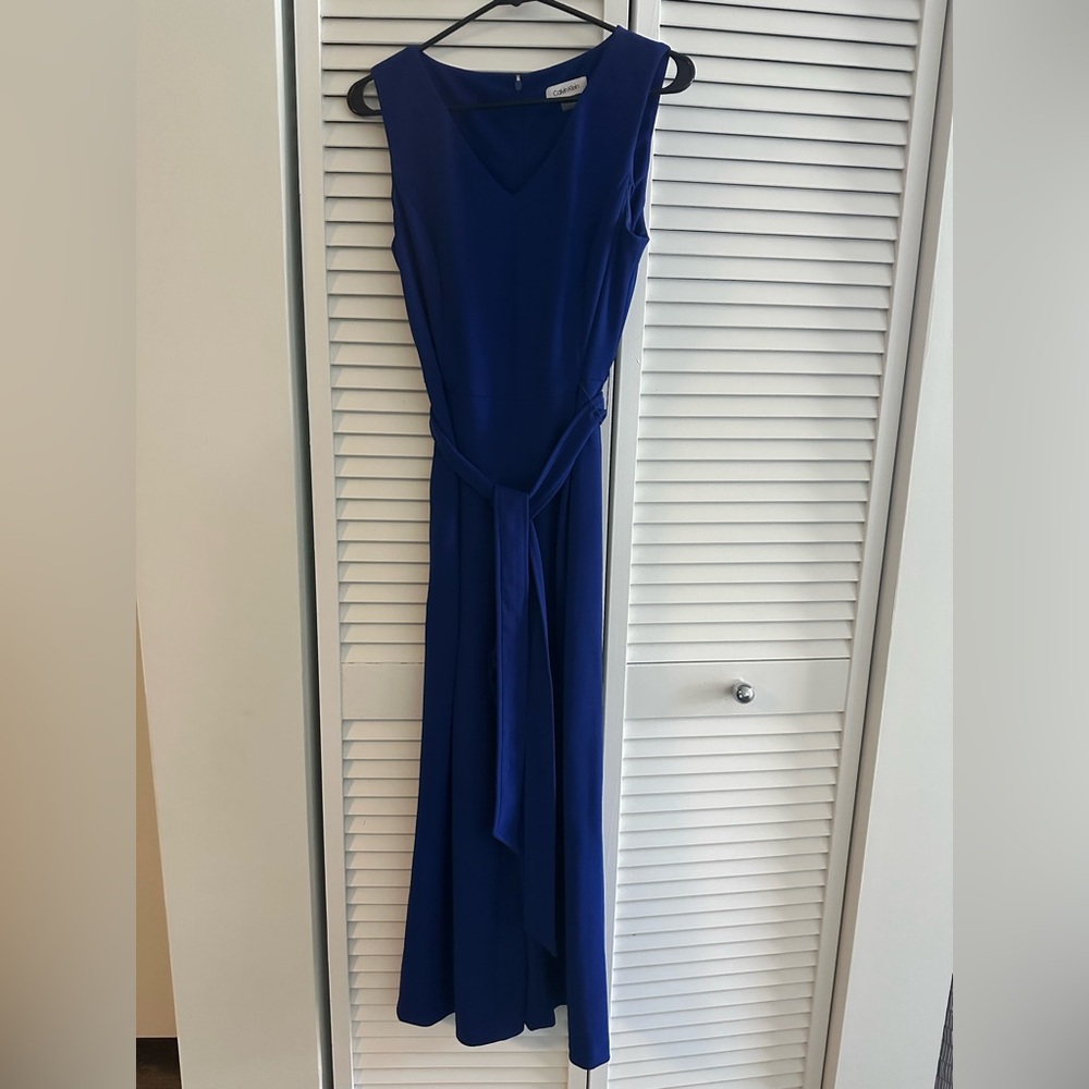 Calvin Klein Blue V-Neck Tie jumpsuit